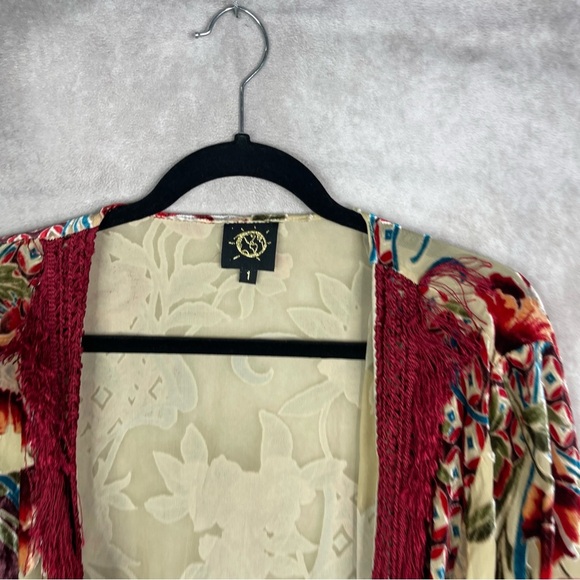 Blue Life Velvet Burnout Fringe Silk Kinomo In Red Size Small - Picture 6 of 6